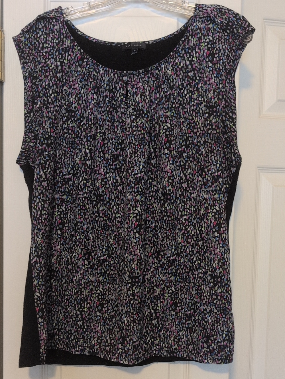 The Limited Black Sleeveless Top with Multicolor Speckle Print